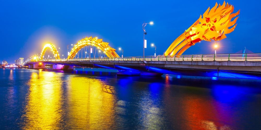 The colorful Dragon Bridge in Da Nang, Vietnam
