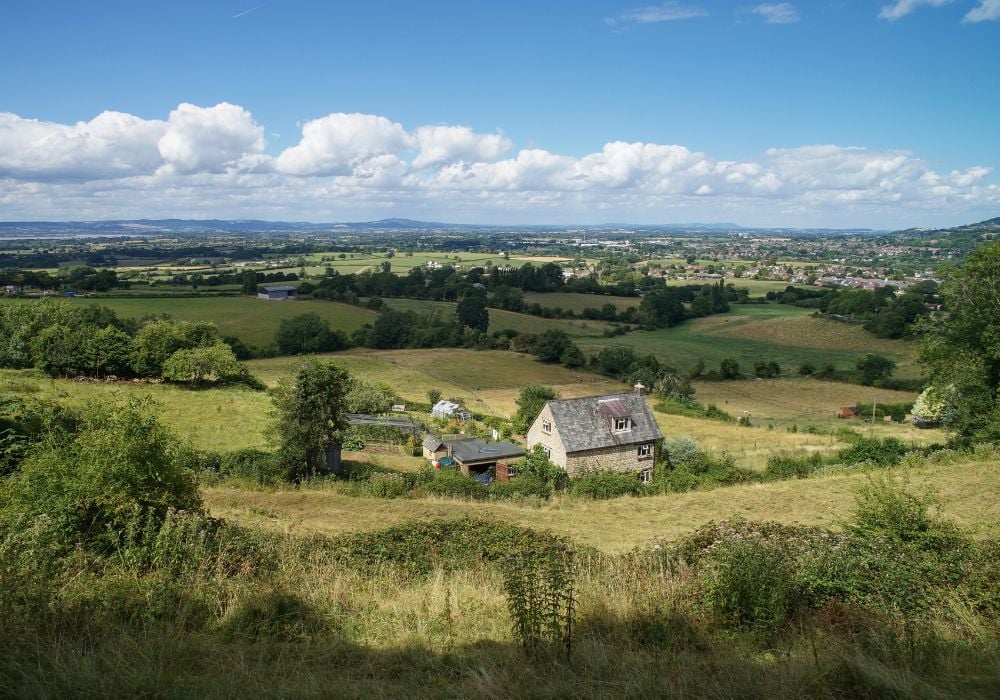 Rural Cotswolds landscape on a sunny weather.