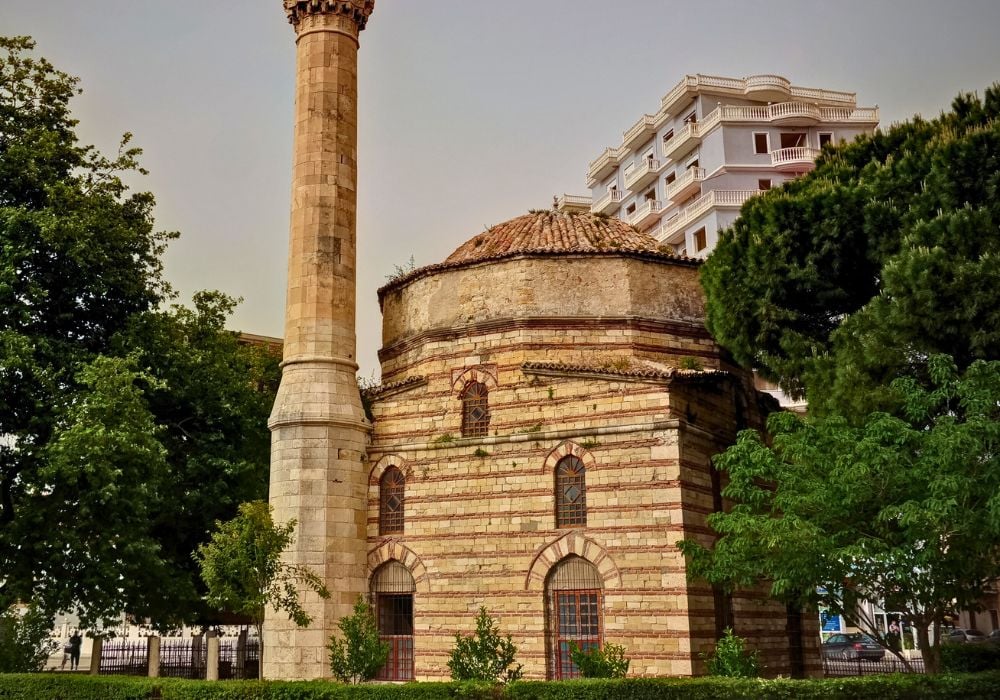 An exterior view of Muradie Mosque in Vlore, Albania