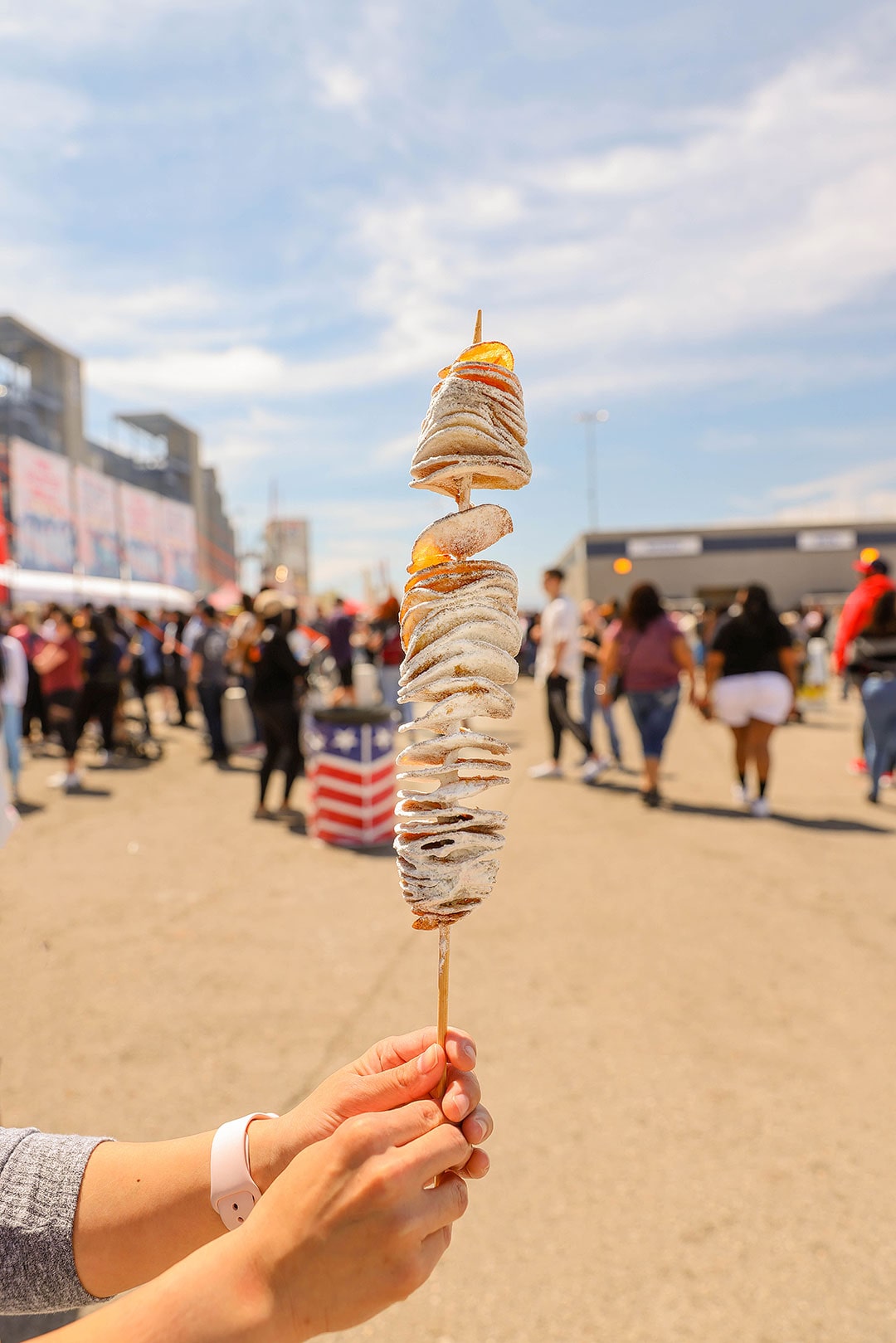 spiral potato on a stick from foodieland night market las vegas