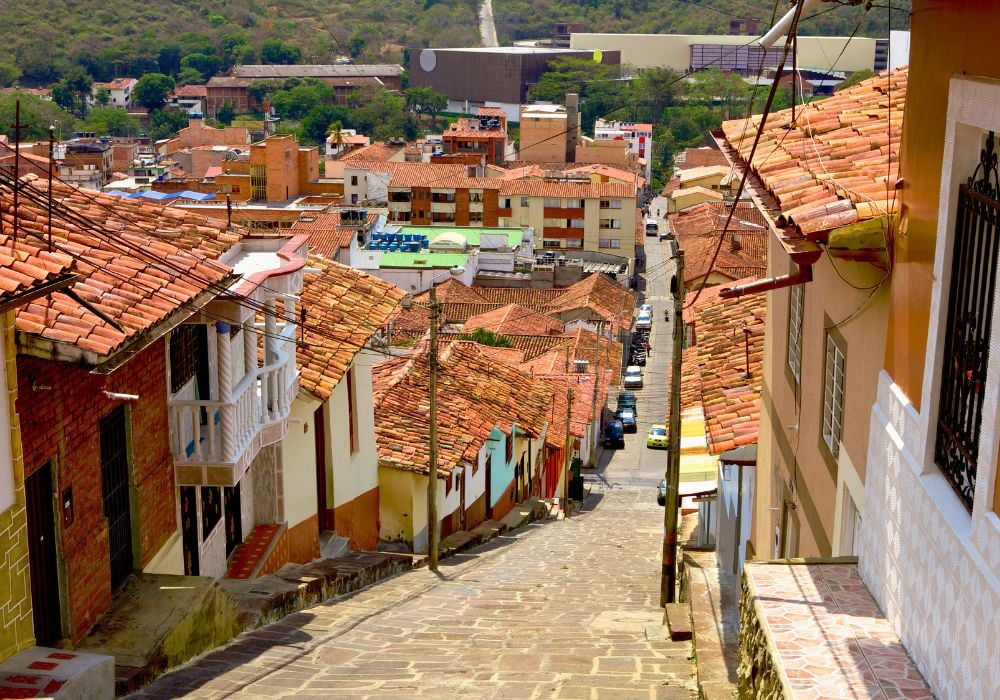A view of a street in the town of San Gil in Colombia.