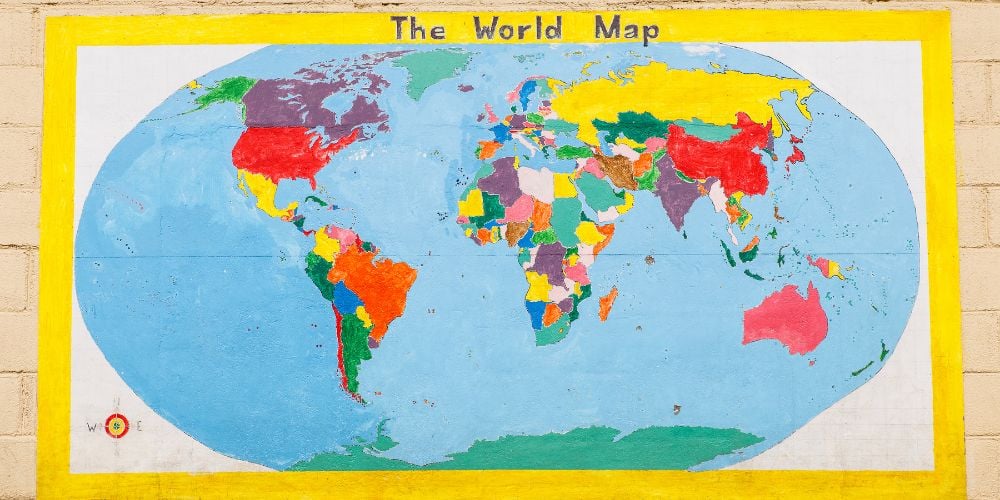 A world map is a good prop for online English teaching