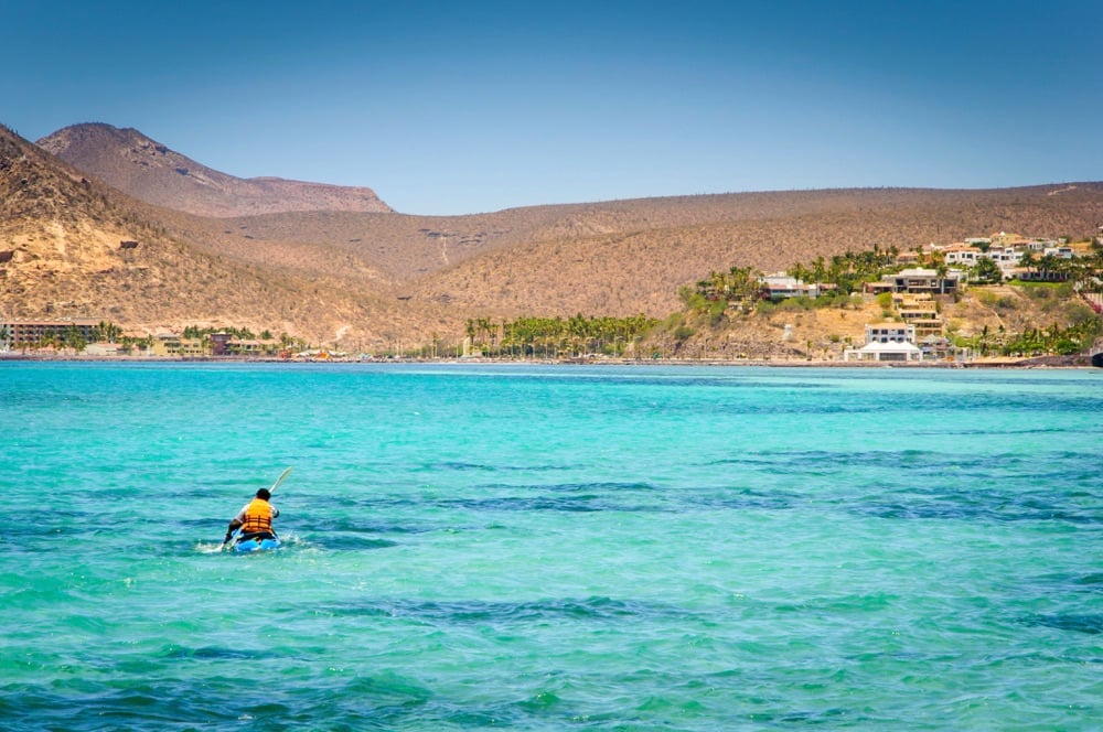 Kayaking in Balandra Beach, one of the many fun things to do in La Paz, Mexico