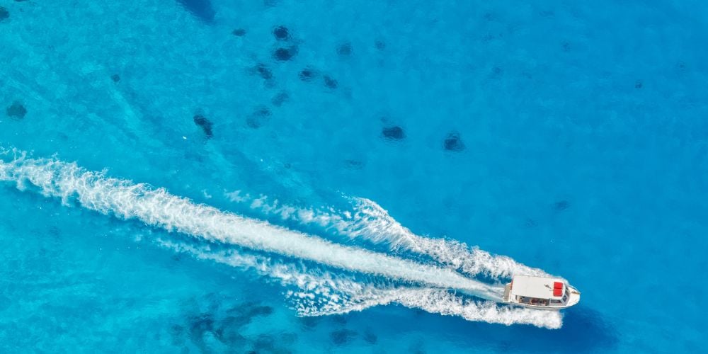 Overhead view of a boat rental in Zakynthos