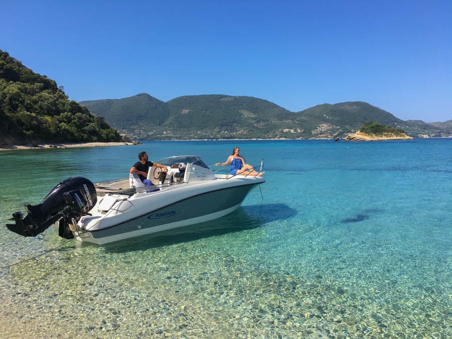 A speedboat in Zakynthos, Greece