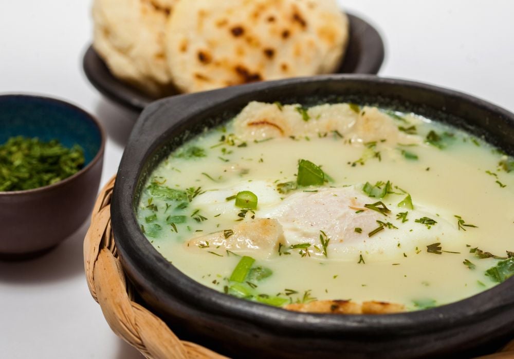 A traditional Colombian poached egg soup called changua.