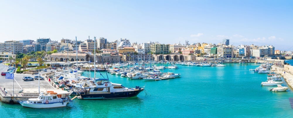 Harbour with boats in Heraklion, Crete island, Greece