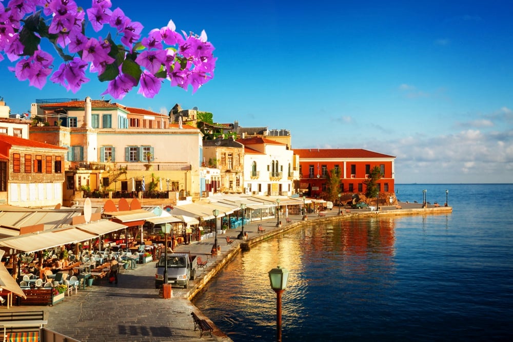 The old town of Chania on the water in Crete, Greece