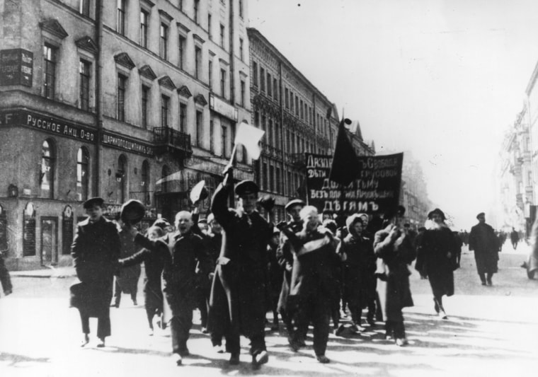 School boys march in protest through Petrograd during the Russian Revolution