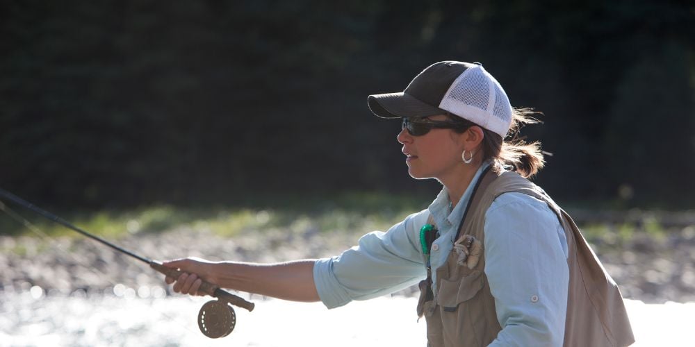 Woman fly fishing near Billings, MT