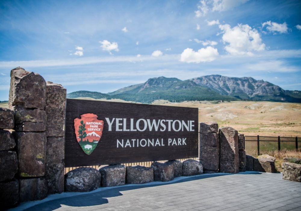 The entry sign for Yellowstone National Park. Visiting is one of the fun things to do in Billings, MT