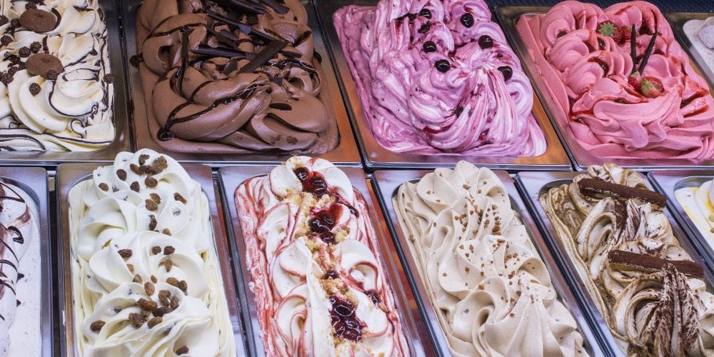 A variety of flavors of gelato