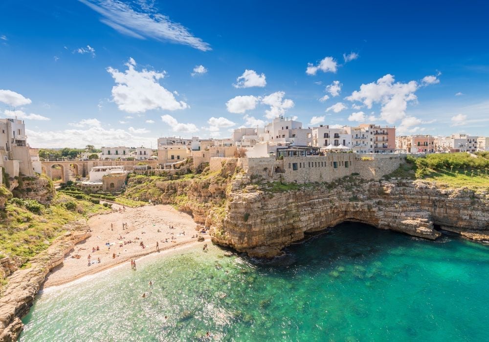 Beautiful Polignano a Mare against a blue sky