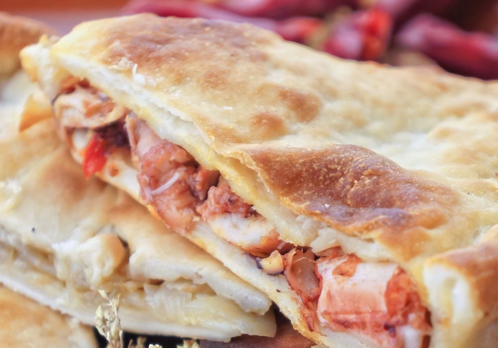 A close-up of the traditional Tiella food in Puglia