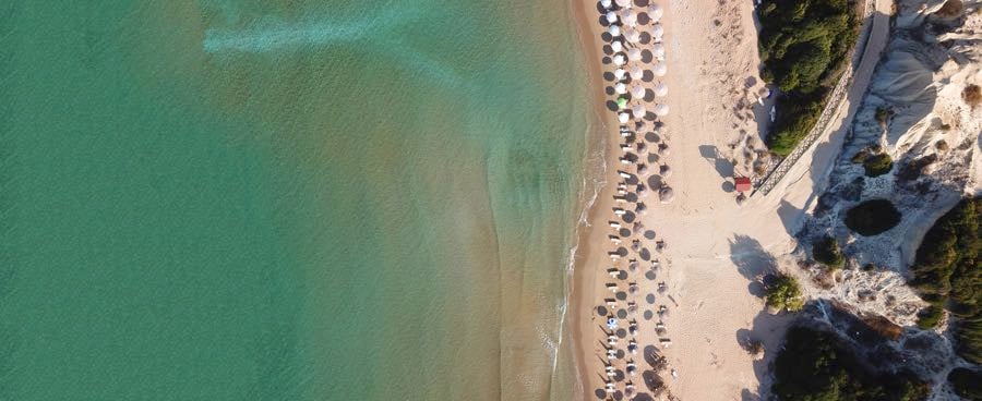 Umbrellas on Gerakas Beach from above