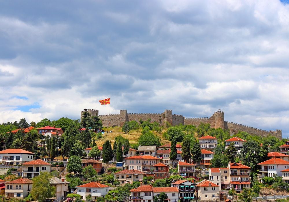 Samuil's Fortress in Ohrid cityscape Macedonia