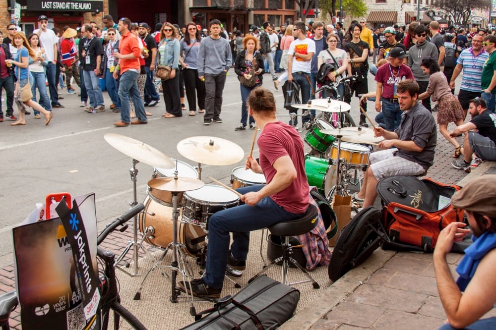 Sixth Street in Austin on a weekend