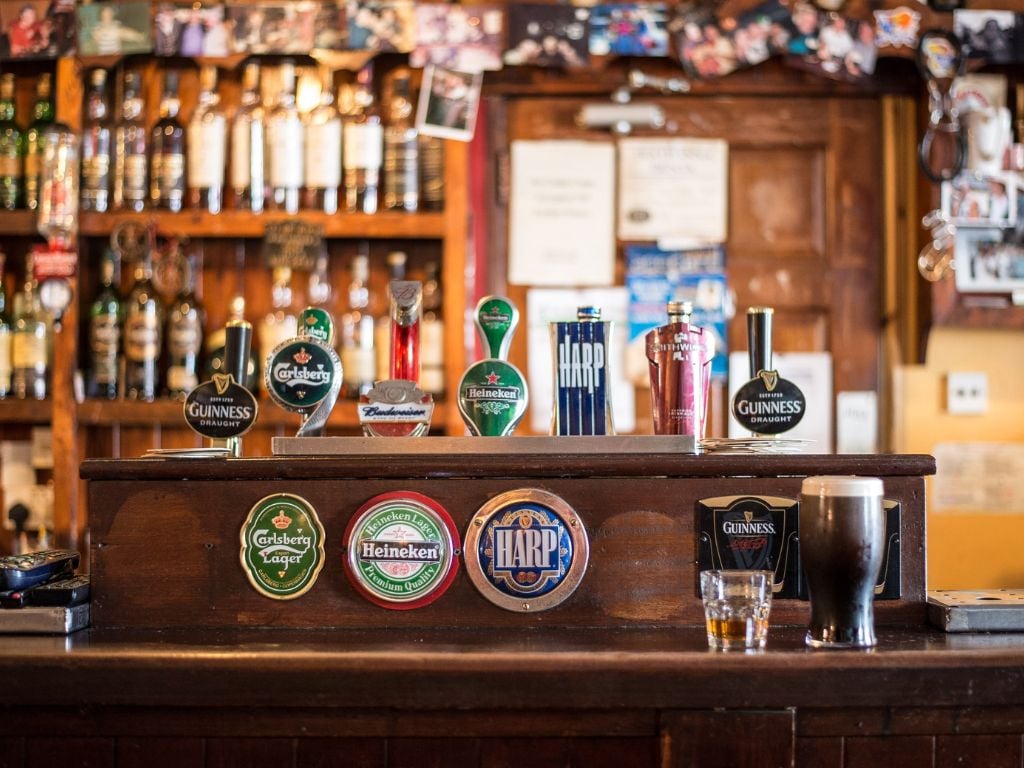 irish beers on tap at a pub