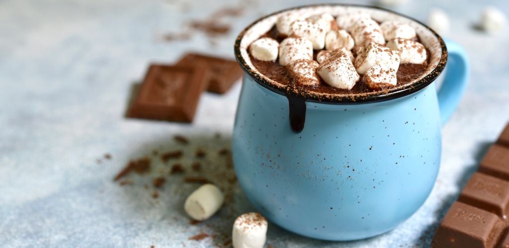 Decadent hot chocolate with mallows on top