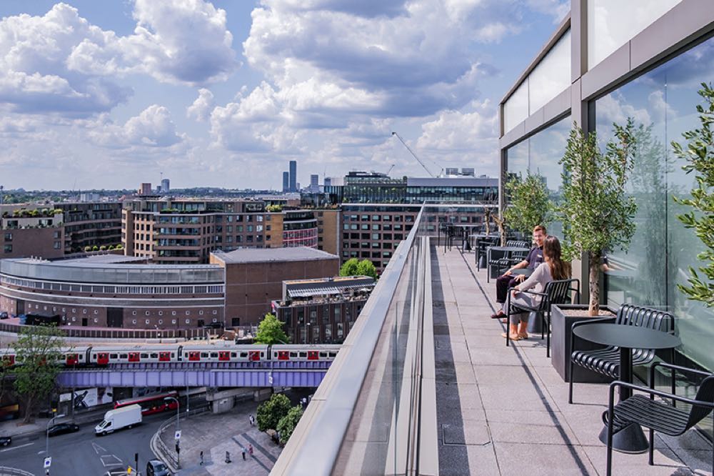 people on a rooftop patio in london