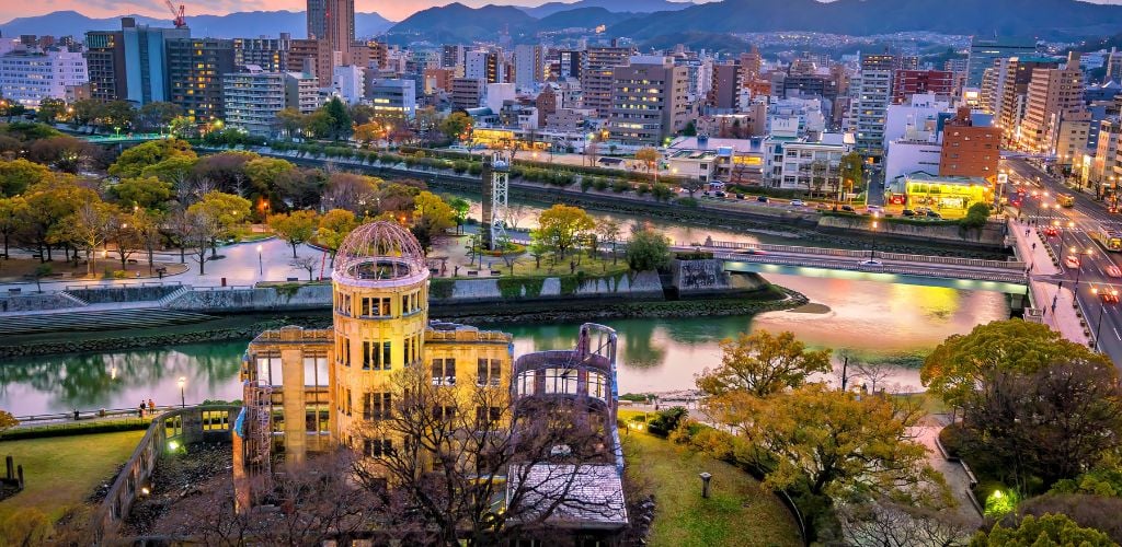 Hiroshima Peace Memorial from top view in Hiroshima