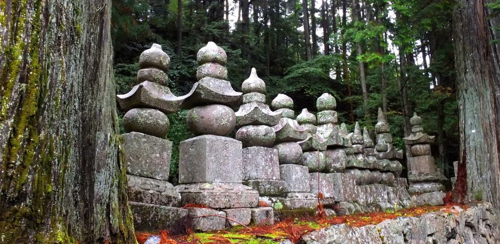Grave stones in ancient Japanese cemetery, Mount Koya