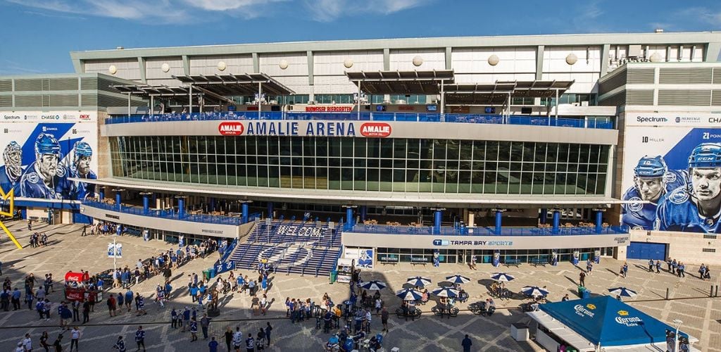 An aerial view of the Amalie Arena 