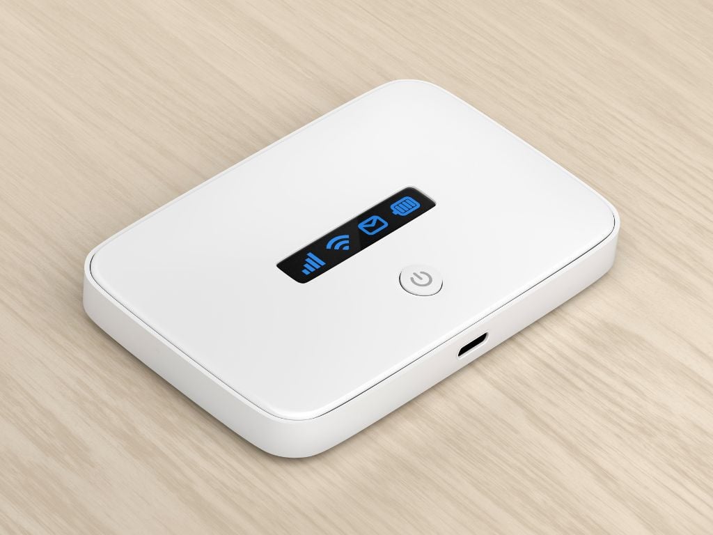 white portable wifi router on a table