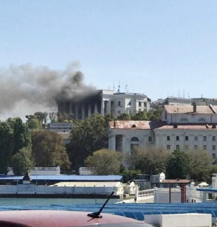 Smoke was seen rising from the headquarters of the Black Sea Fleet in Sevastopol on Friday.