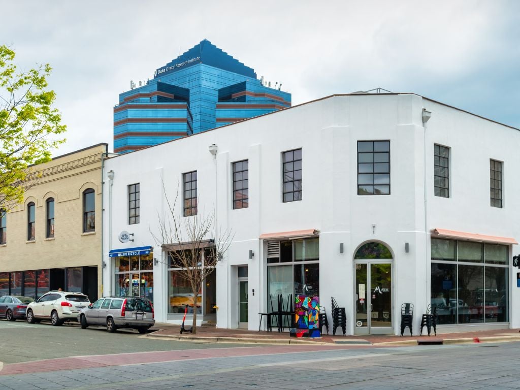 small white building on the corner in durham nc