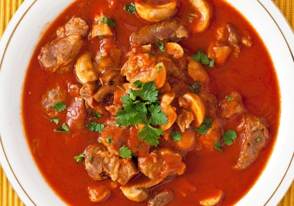 A delicious goulash on a plate