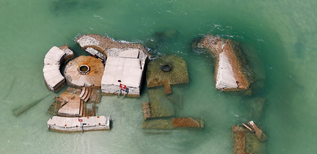 A military structures soaked in ocean water 