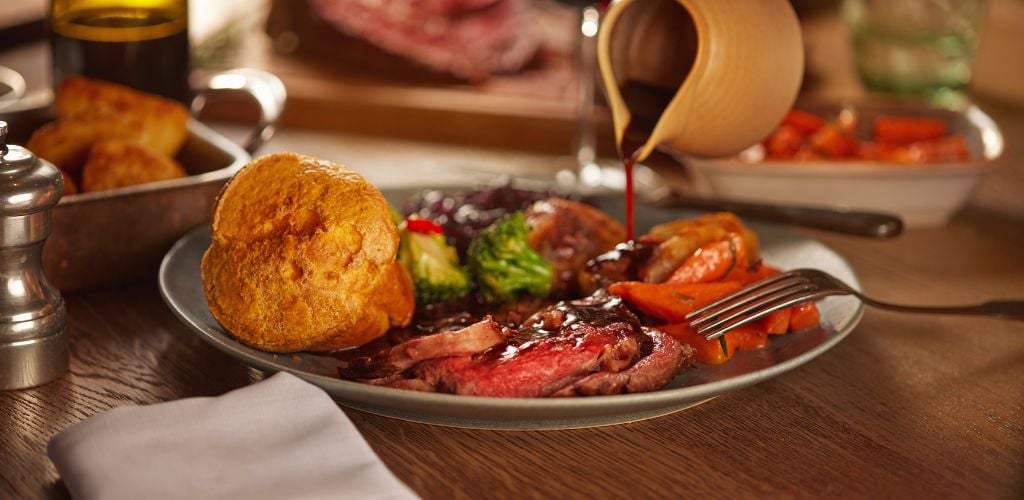 A delicious sunday roast with traditional gravy
