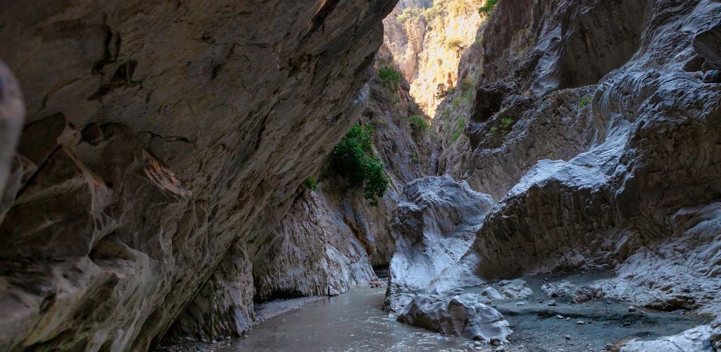 A river flowing through a cave