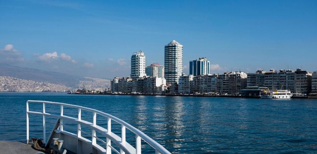 Kordon, Izmir. a lots of building structures and surrounded by sea waters. 