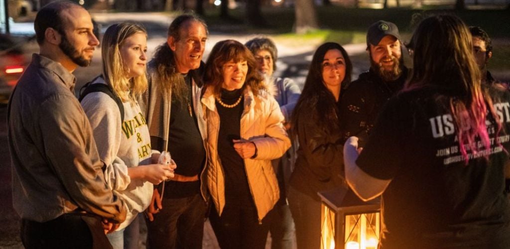 A photo of a group taking the most haunted tour they ever had.