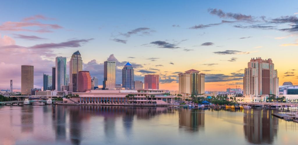 shoulder season in tampa with the skyline and sunset