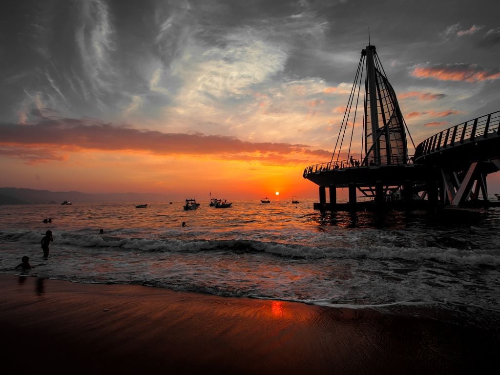 sun set in puerto vallarta on the pier