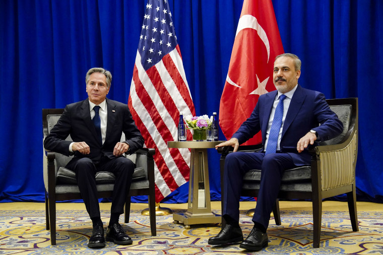 Secretary of State Antony Blinken and Turkish Foreign Minister Hakan Fidan in New York.