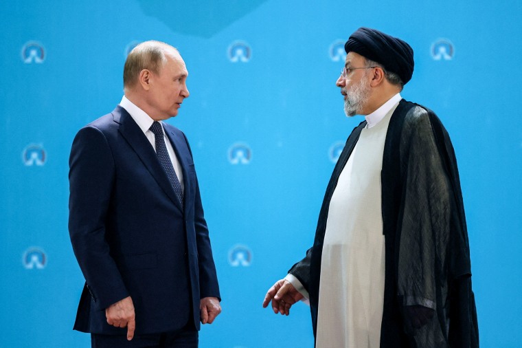 Iranian President Ebrahim Raisi and Russian President Vladimir Putin in Tehran.