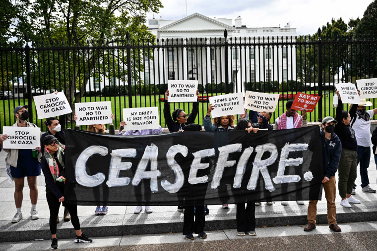 A pro-Palestinian protest in front of the White House on Oct. 16, 2023.