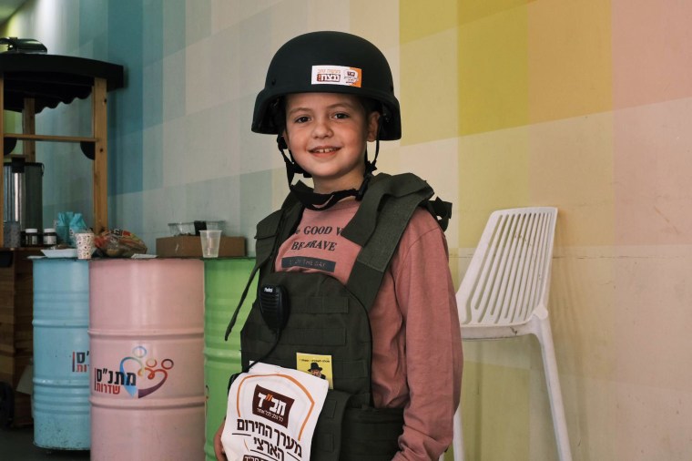 Avri Pizem, 9, at the emergency aid center in Sderot, Israel.