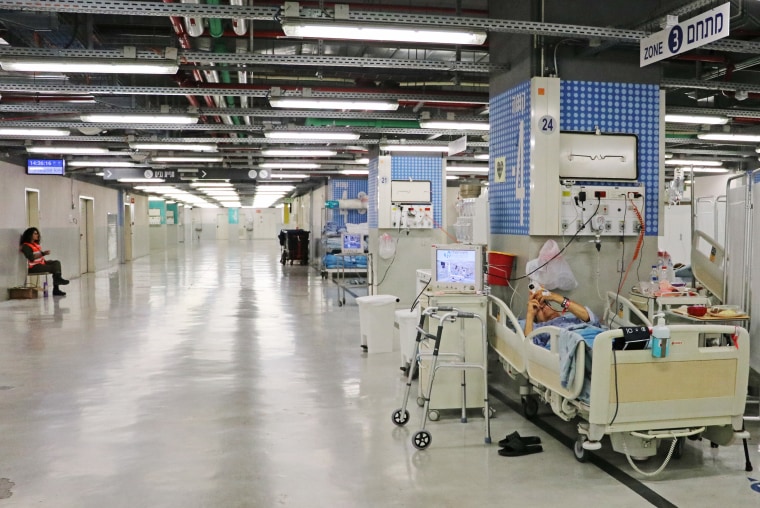 A parking lot has been transformed into an underground hospital at the Tel Aviv Sourasky Medical Center in Tel Aviv.