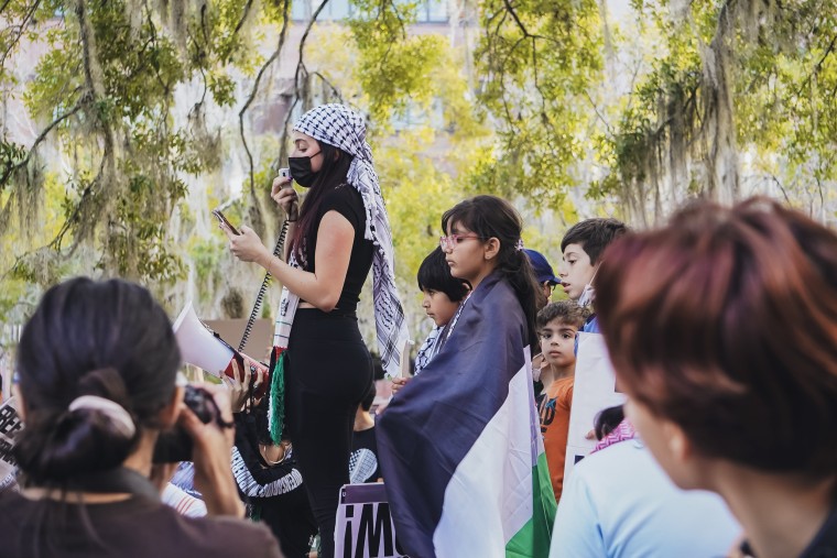 Students hold a "Free Palestine" protest at the University of Florida in Gainesville, Fla. on Oct. 25, 2023.