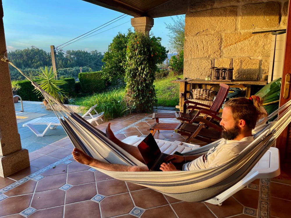 Working as a freelance writer from a hammock in spain