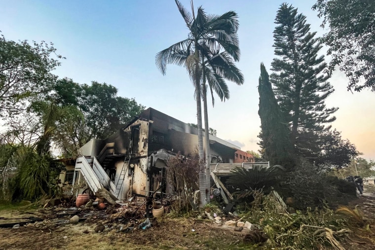 Blown out homes and buildings in Be’eri, Israel