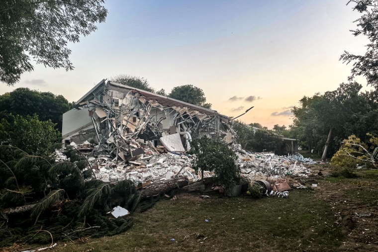 Blown out homes and buildings in Be’eri, Israel