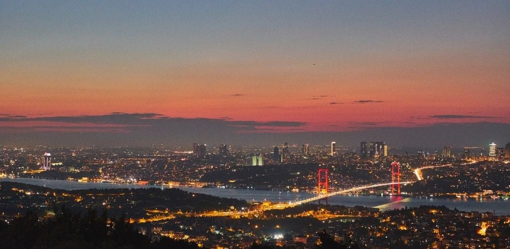Istanbul city lights, view from the Camlica Hill.