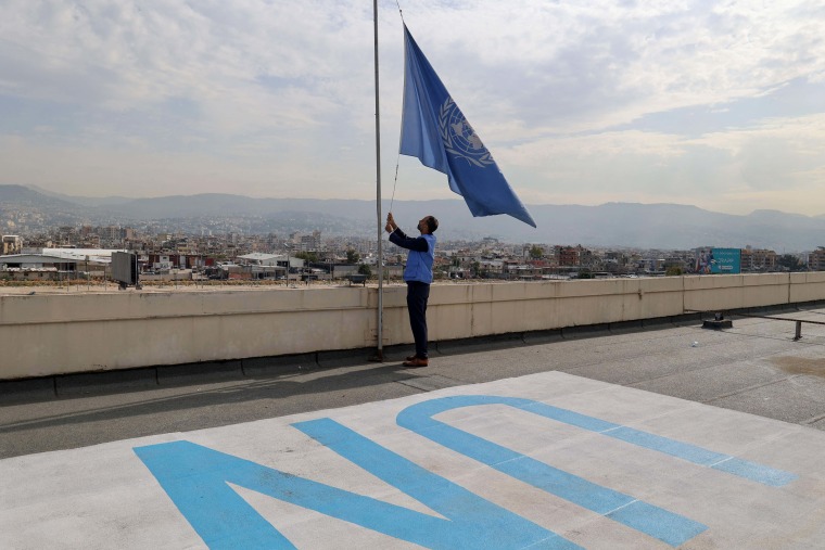 Lebanon UNRWA flags half mast