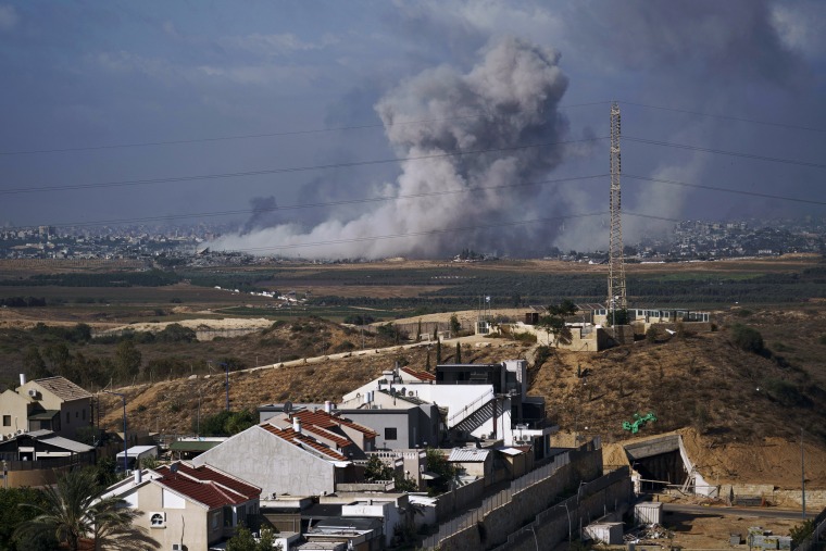 Smoke rises following an Israeli airstrike in the Gaza Strip as seen from the town of Sderot, southern Israel, Tuesday, Nov. 21, 2023.